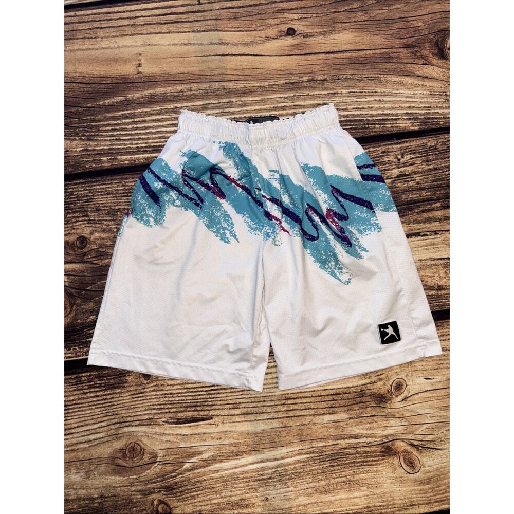 Lacrosse Unlimited Youth Large Pixie Cup Shorts White Teal Purple Graphic Boys L